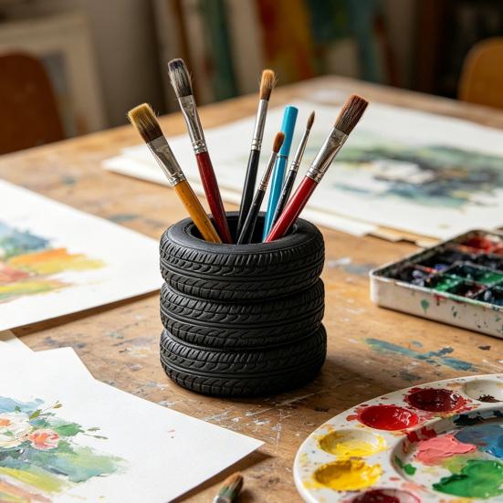 Portalápices con Forma de Neumático Apilado, Organizador de Escritorio Creativo, Soporte para Papelería para Pinceles de Maquillaje, Decoración de Oficina para Estudiantes