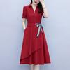Summer Women's Dresses with Short Sleeves Solid Color Slimming and Covering Belly