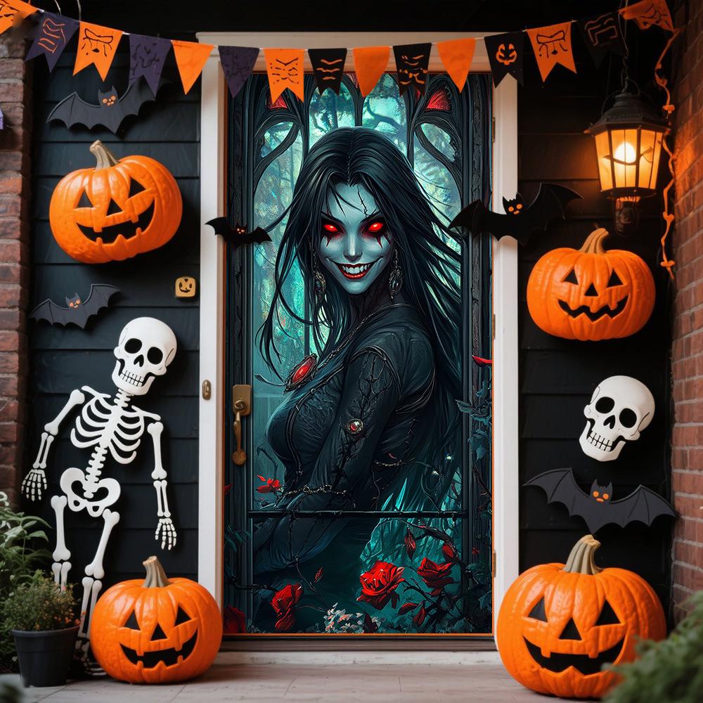 Halloween Polyester Door Sticker: Horror Atmosphere Background Decoration