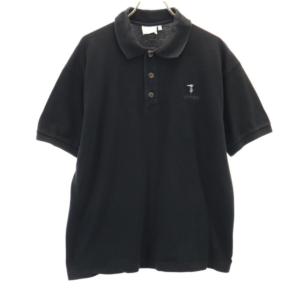 TRUSSARDI made in Italy Short sleeve Polo shirt M black Kanoko fabric Men's Used