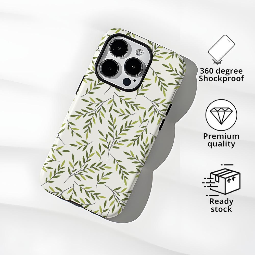 Fresh willow leaf pattern mobile phone case iPhone11 glossy texture protective case Apple 17 two-in-one magnetic film case