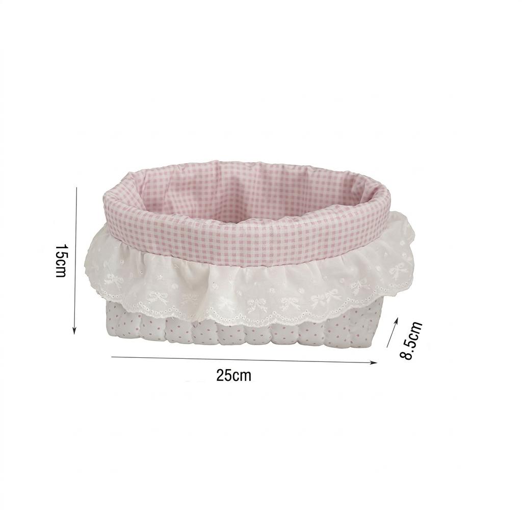Cotton Fabric Storage Basket Polka Dot Lace Ruffle Cute Desktop Organizer for Sundries Snacks Home Storage Organization