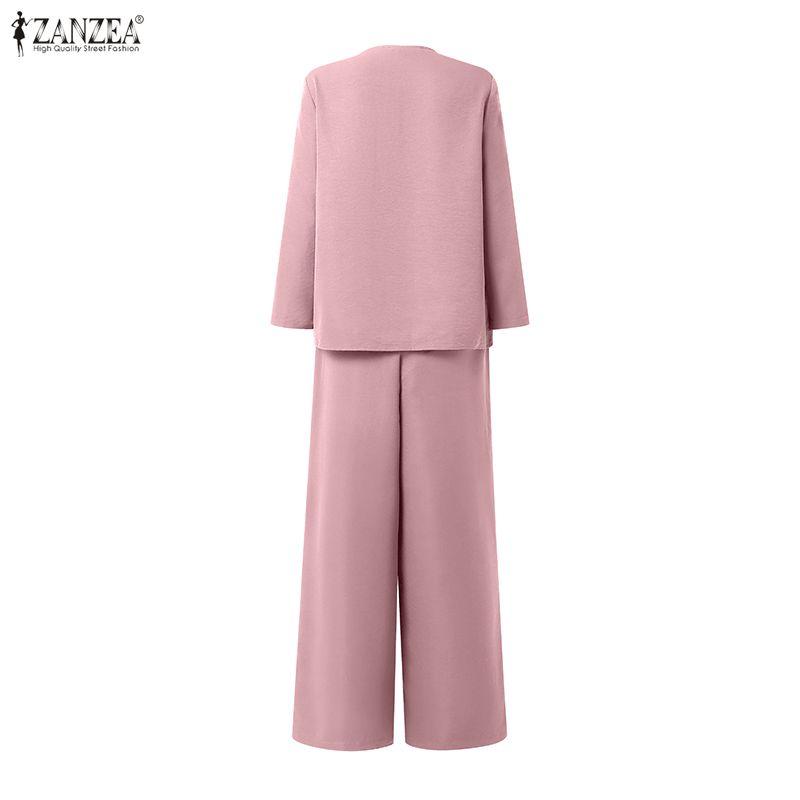 ZANZEA Dámské ležérní dvoudílné sady obleků s dlouhým rukávem a kalhotami