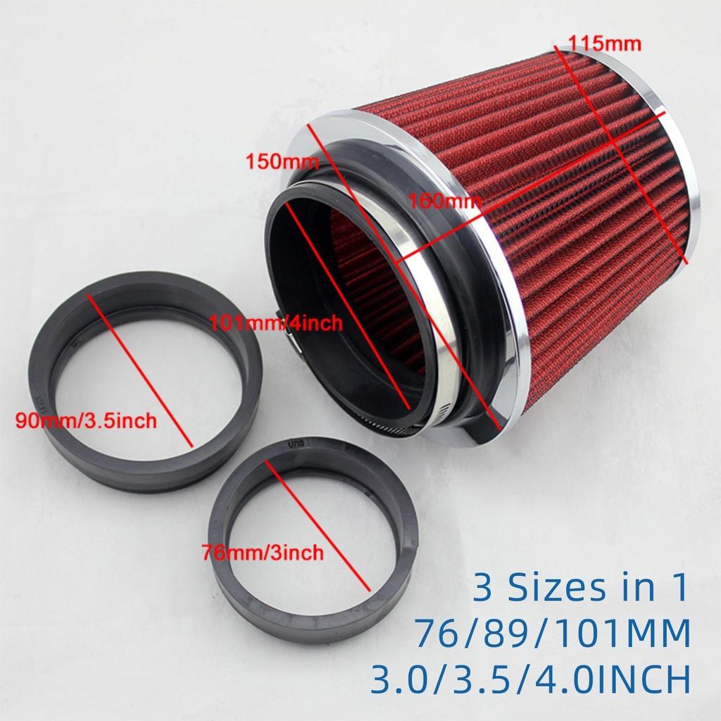 High Flow Intake Kit Cone Air Filter Adapter Cold Car Filters Racing 3" 3.5 4inch Sport System Performance Box 76MM 89MM 101MM
