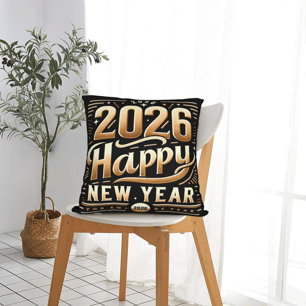 New Year 2026 Golden Pillow Cover Novelty Pillow Case For Wedding Party Home Decor Soft Cushion Cover Gift