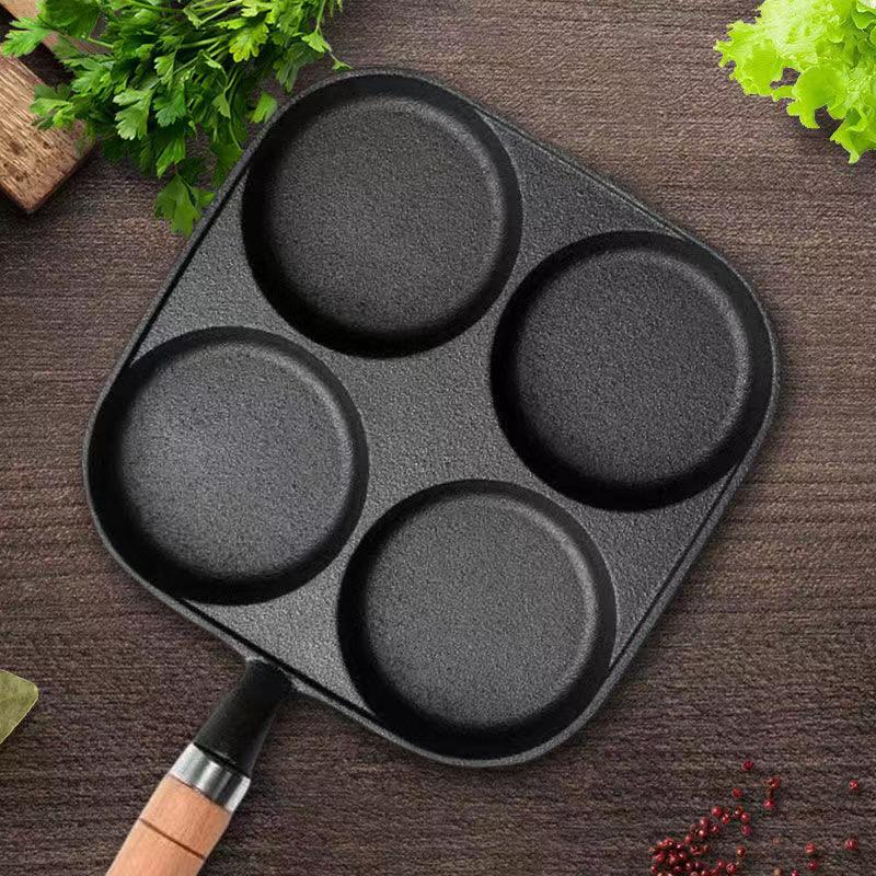 Cast Iron 4-Hole Frying Pan for Burgers, Eggs & Pancakes - Universal Induction Cooker Safe
