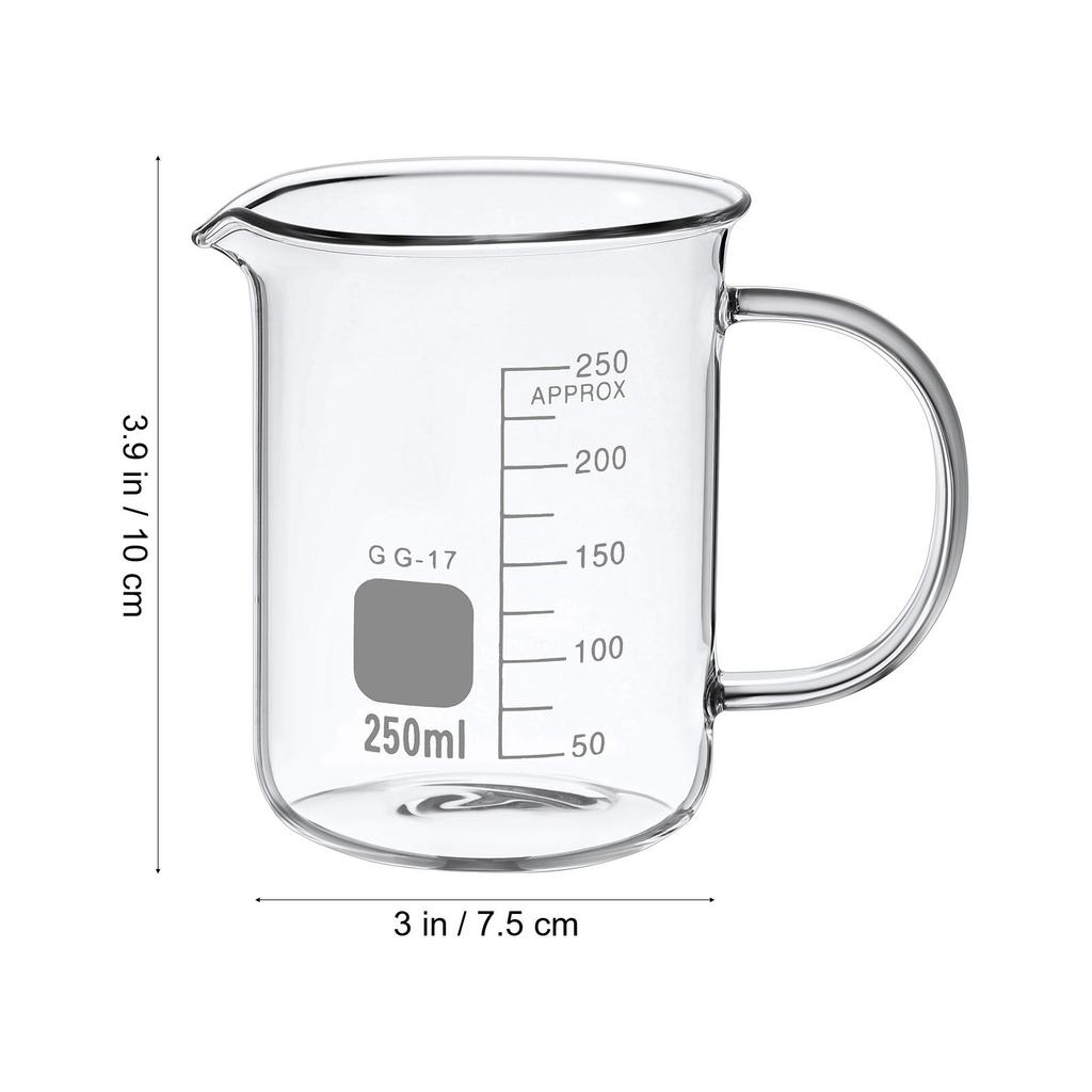 250Ml Glass Beaker Mug with Sturdy Handle for Measuring Mixing Shaker Use Science Teacher Gift Chemistry Mug Glass Beaker Set
