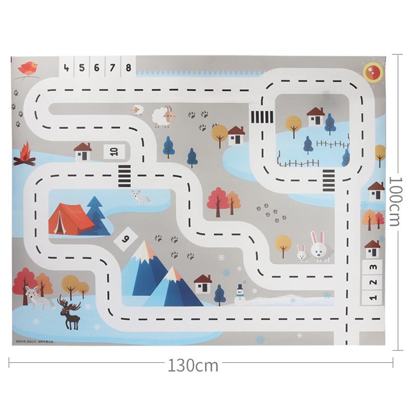 130x100cm Children Games Mat Cartoon City Traffic Map Non-Slip Playmat For KidsToddler Montessori Early Education Toys TMZ