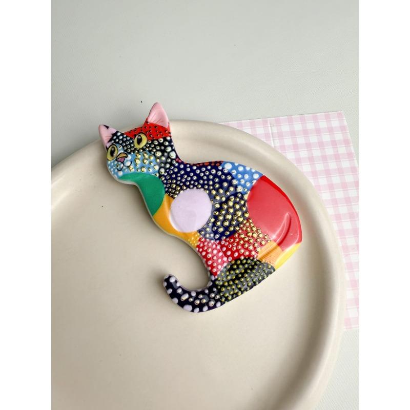 1PC Creative Colorful Cute Cat Bronzing Relief Refrigerator Magnet Dopamine Color Cute Cat Home Decoration Eye-catching Magnet