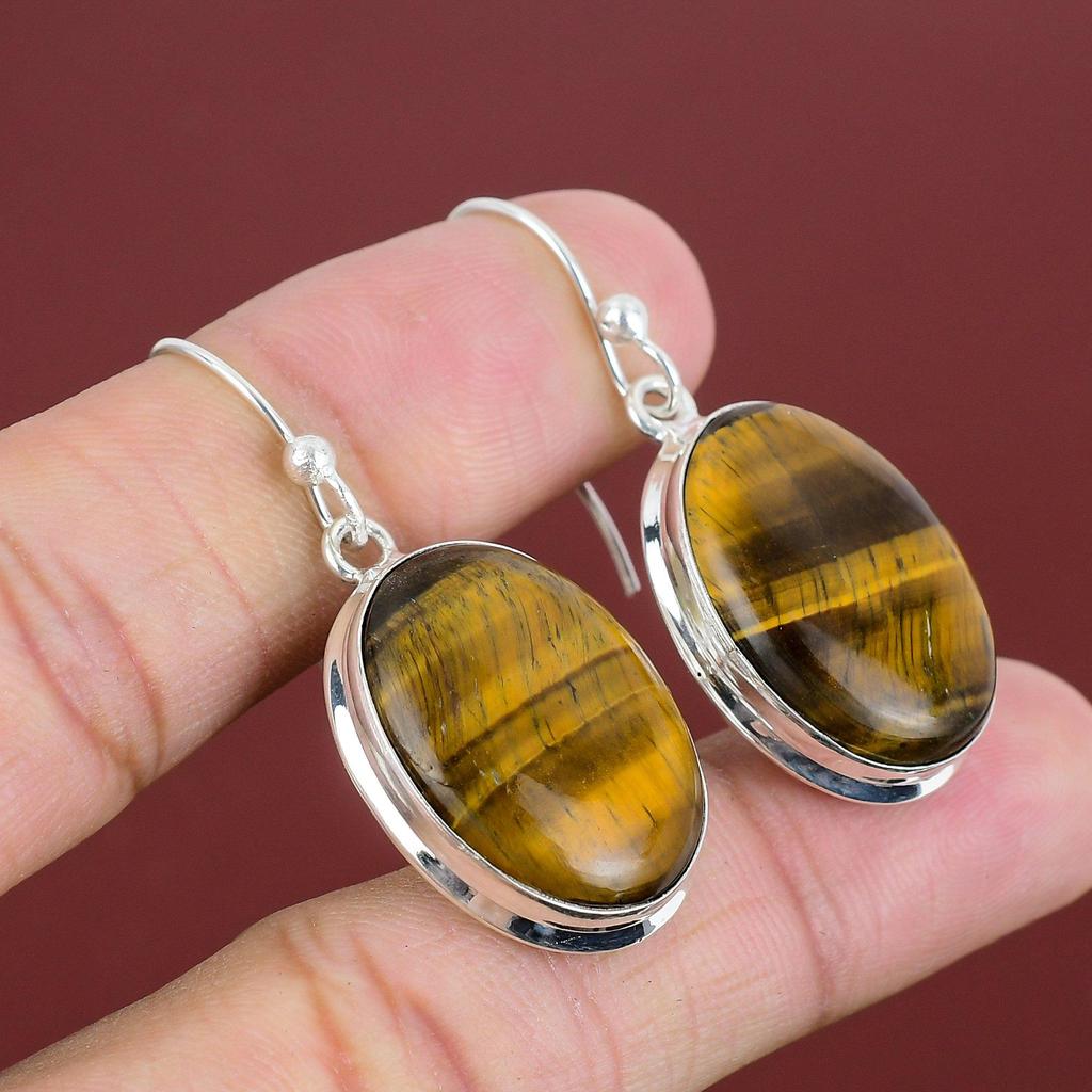 Tiger's Eye Earring 925 Sterling Silver Earring Handmade Earrings Genuine Gemstone Earring Healing Stone Jewelry Gifts For Mom Drop Earring