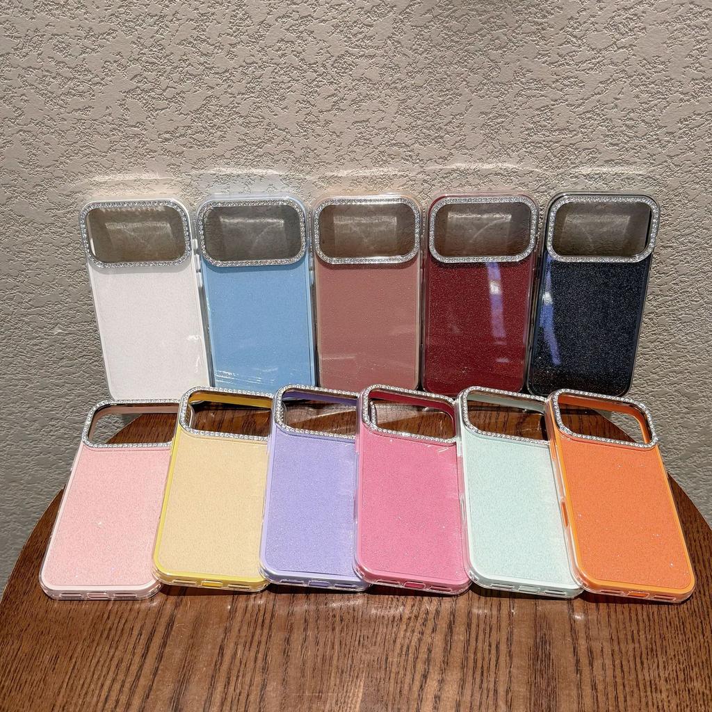 Glitter light luxury three-in-one suitable for iPhone17promax mobile phone case 16pro rhinestone lens 15/14