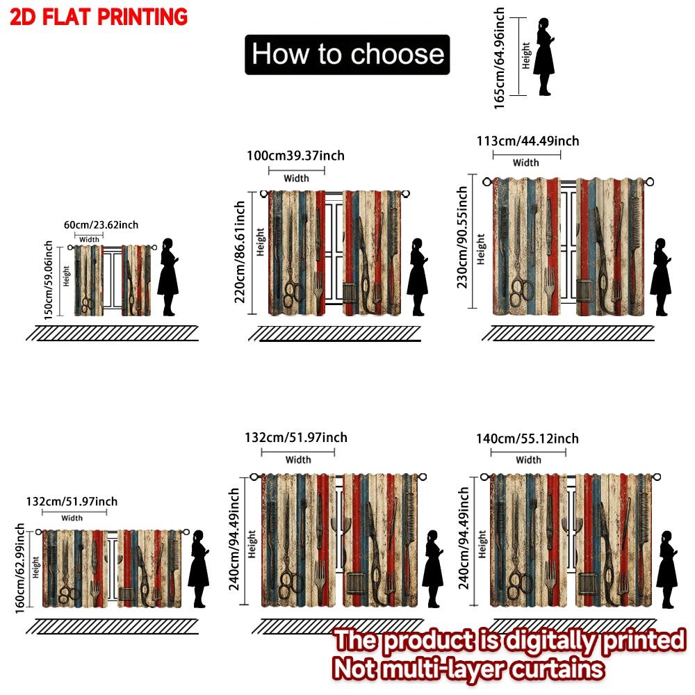 2D flat printing 2pcs Drapes Retro hairdressing elements Digital Printed Polyester Drapes Festive Holiday Perfect for Festive