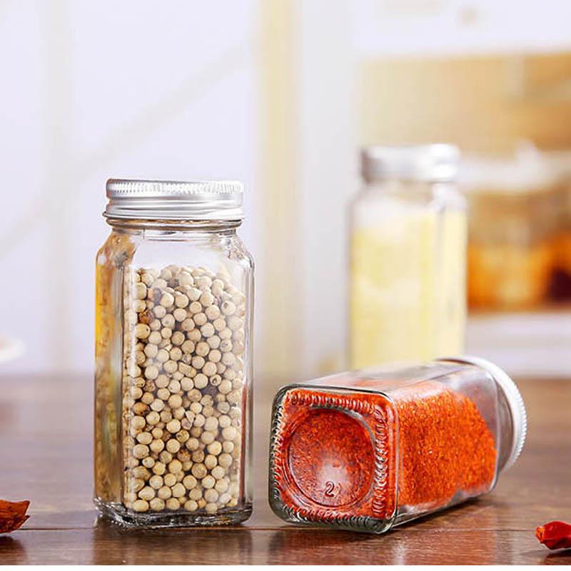 Glass Spice Jars with Metal Lids Salt Pepper Shaker Spice Seasoning Containers Spice Organizer Kitchen Spice Jar Set 120ML