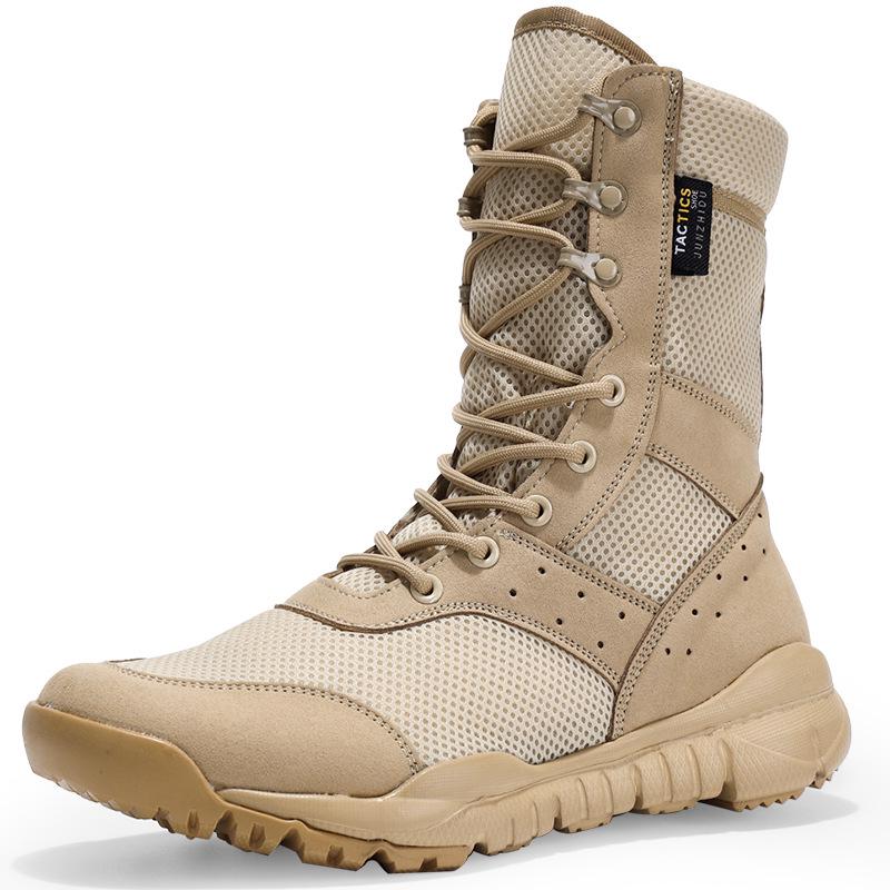 Men's Tactical Summer Desert High-Top Combat Boots - Shock Absorbing, Breathable, Military-Inspired Footwear.