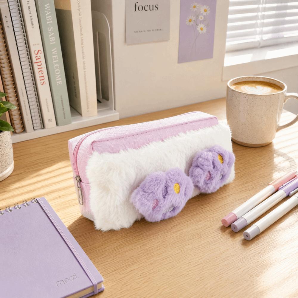 Large Capacity Fluffy Pen Bag Zipper Closure Lipstick Case Pencil Storage Case Office Stationery