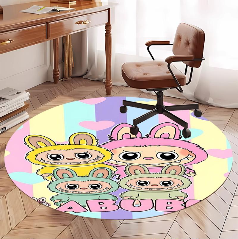 Labubu Pattern Round Rug, Indoor/Outdoor Mat, for Picnic, Gameroom, Bedroom, Office, Living Room, Home Decor Carpet, Birthday Gift
