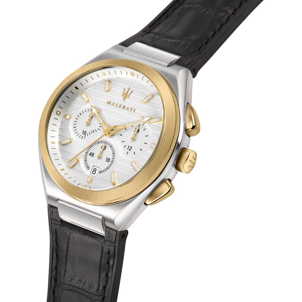Maserati Triconic White Dial Black Leather Men's Quartz Chronograph Watch R8871639004