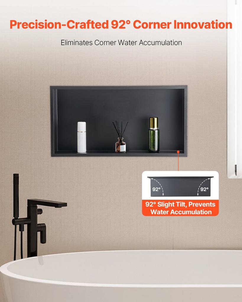 VEVOR Shower Niche, 33.0 x 63.5 x 10.2 cm Recessed Wall Niche, Heavy-duty Stainless Steel Modern Soap & Shampoo Storage Organizer