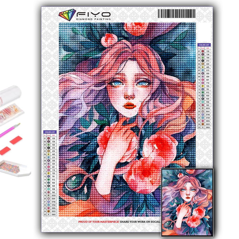 Diamant-Malerei, Blume und Mädchen, Stickerei, Kreuzstich, Strass, Heimdekoration