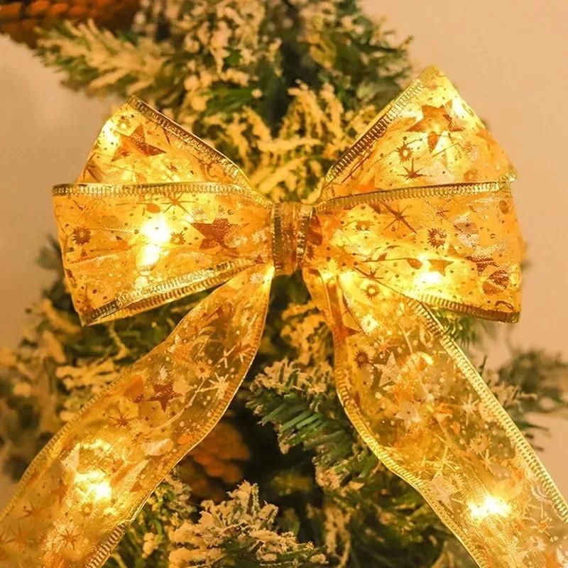 2025 Christmas Tree Ribbon Fairy Lights String Without Battery Merry Christmas for Home Party Christmas Decoration Navidad