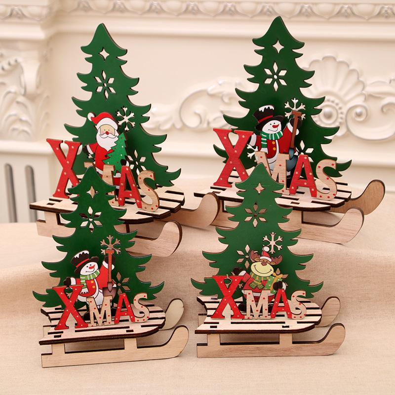 Décorations de Noël Pièces de Bois Peintes de Noël Bricolage Pièces de Voiture Traîneau Puzzle Mosaïque Cadeau