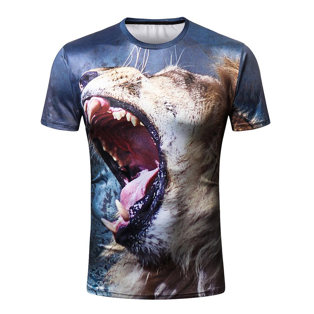 Mens Lion T-Shirt NDGDA 3D Printed Short-Sleeved Top Blouse