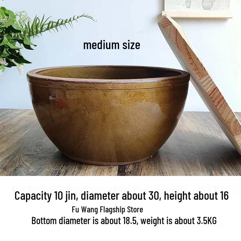 Traditional Ceramic Dough Mixing Bowl with Wooden Lid