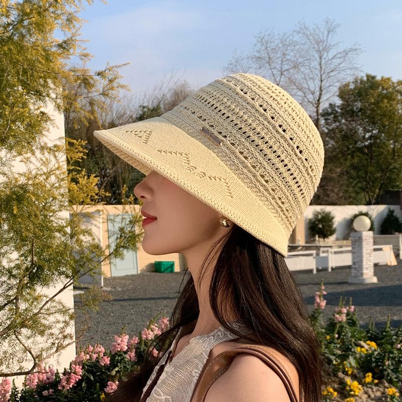 Hollow Woven Bucket Hat Women'S Summer Sunscreen Sun Hat Show Small Face Travel Beach Basin Hat Fashion