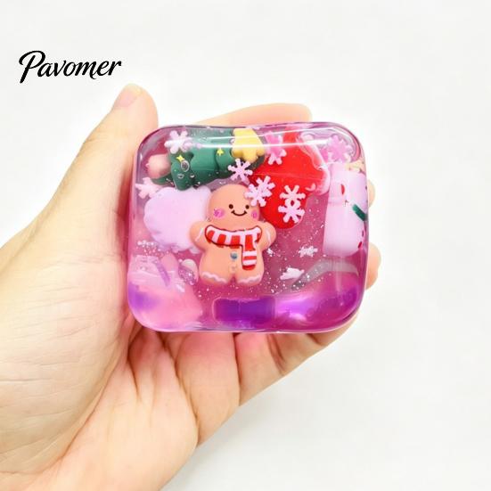 Christmas Tree Desktop Decorations Stress Relief Toy with Internal Dolls, Transparent Soft Maltose Stocking Stuffers for Kids Cube Sensory Fidget Toy,