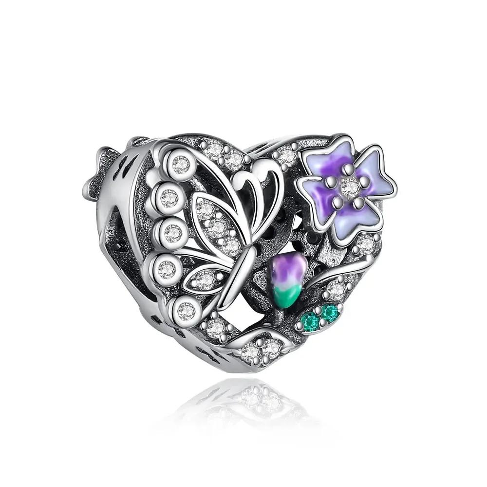 Original Copper Blue Heart Zircon Twelve Zodiac Signs Months Flowers Charms Beads Fit Bracelet Women Jewelry Diy Fine Gift