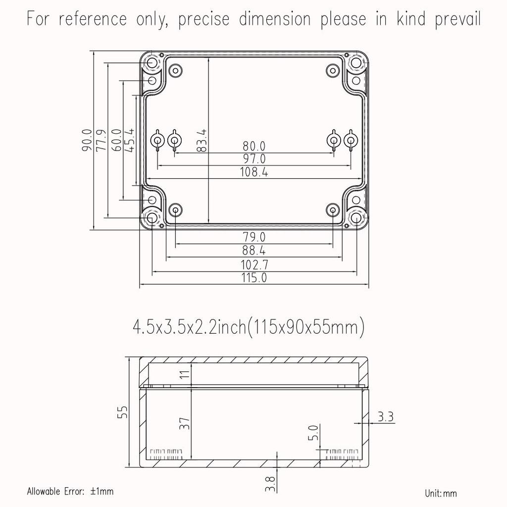 Junction Box, Zulkit Project Box IP65 Waterproof Outdoor Box ABS Plastic Electrical Boxes Electronic Enclosure Black 4.5 X 3.5 X 2.2 Inch(115 X 90 X