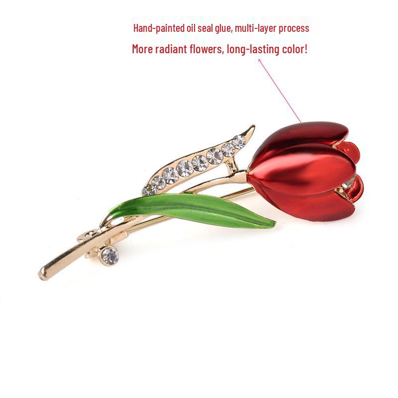 Popular Enamel Tulip Flower Rhinestone Brooch – High-Grade Lapel Pin and Clothing Accessory