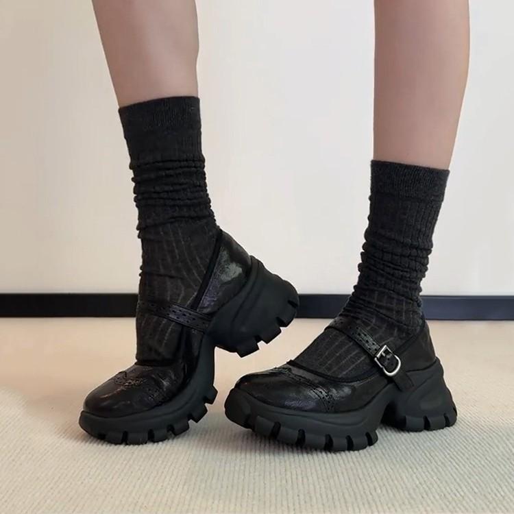Sheepskin version~ Retro Brock leather thick-soled Mary Jane shoes for women with versatile black outer small leather shoes
