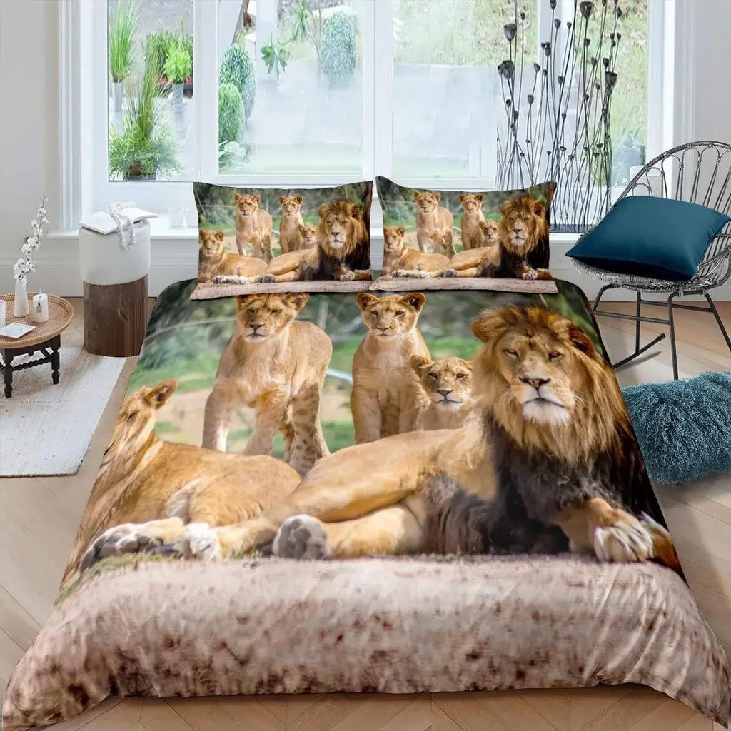 Animal Lion Set Duvet Cover Bedroom Duvet Cover Single King Size Duvet Cover Home Textiles 2/3 Pieces