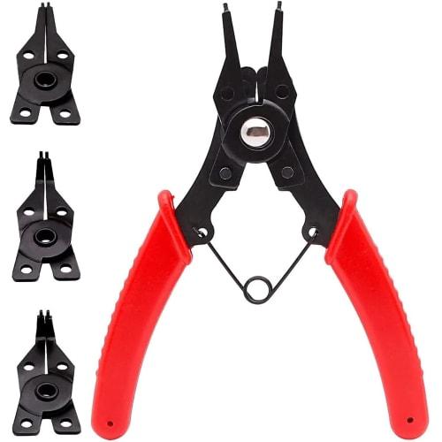 LeTradeJP Snap Ring Pliers, Set of 4, Multi-Angle Retaining Ring Pliers for Internal and External Circular Rings, Shaft and Hole Use, 3 Replacement He