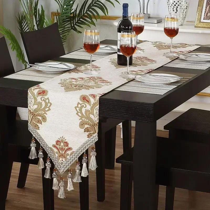European Embroidered Table Flag Double Layer Heat Resistant Fringe Dining Tables Towels Furniture Cabinet Decorative Tablecloth