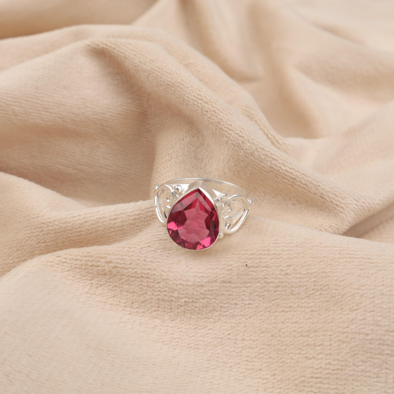 

Редкий драгоценный камень розовый турмалин Ювелирные изделия из стерлингового серебра 925 пробы Ручной работы Обручальное кольцо RR-46-2 10