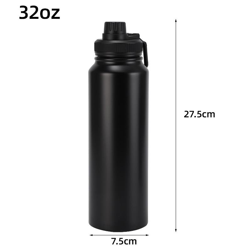 12/18/25/32oz 304 Stainless Steel Insulated Water Bottle, Matte Black Flask with Carry Handle Lid for Sports