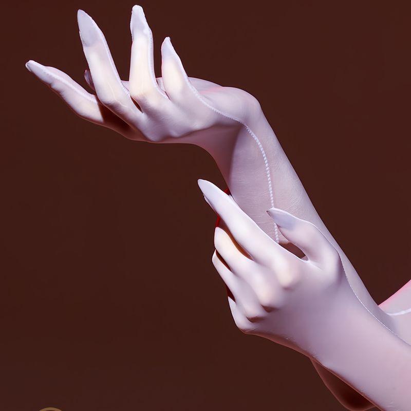 

[Xiao Yin] Shiny Five-Finger Hand Silk Aurora Couple Men and Women Sexy Silky Seamless Black Silk Aircraft Sexy Gloves White One size