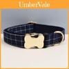 Pet Dog Collar With Grid Print Design And Bone Decor For Gift And Holiday