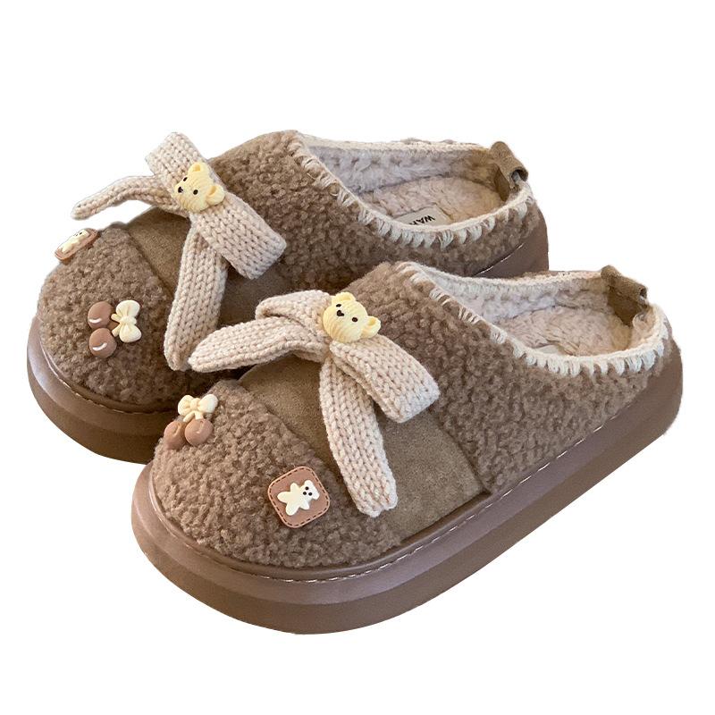 Bear Cotton Slippers Winter Outdoor Wear Indoor Home Thick-soled Plush Warm Cotton Shoes
