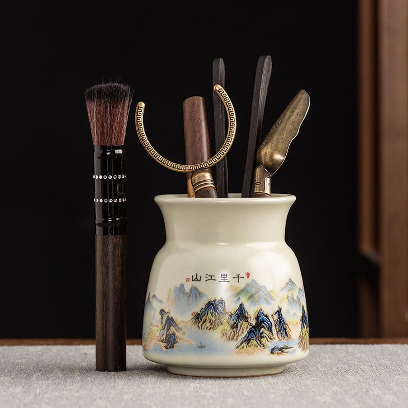Ru Kiln Tea Ceremony Six Gentlemen Black Sandalwood Solid Wood Tea Clip Teaspoon Tea Needle Brush Tea Set Accessories Complete Set of
