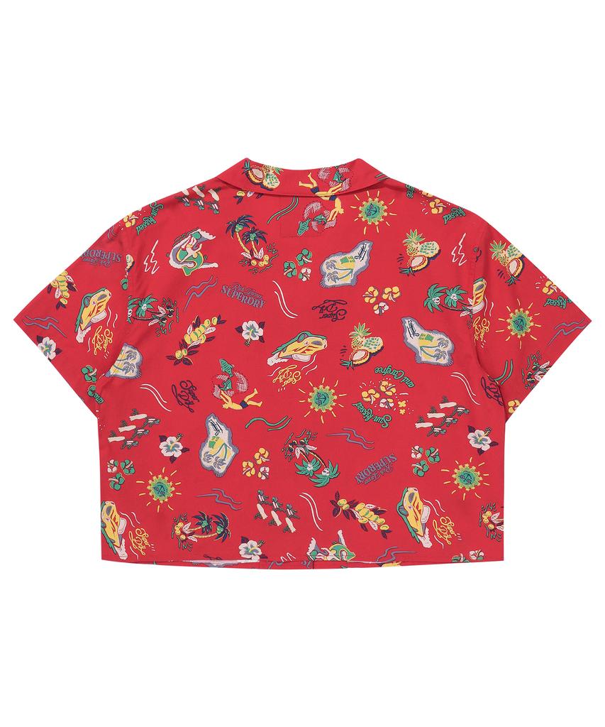 Syupeodeulai W Palm Surf Hawaiian Crop Shirt Red