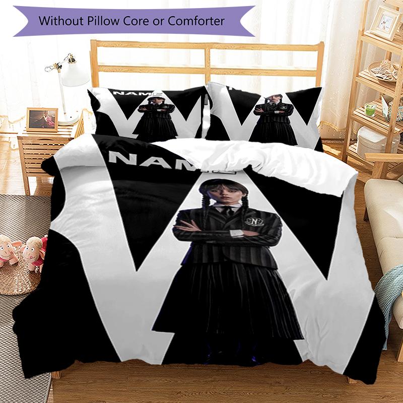 Conjunto de Cama Personalizado com Nome Quarta-feira 3 Peças Capa de Edredom Fechamento Inclui 1 Capa de Edredom e 2 Fronhas, Macio e Confortável para Todas as Estações.