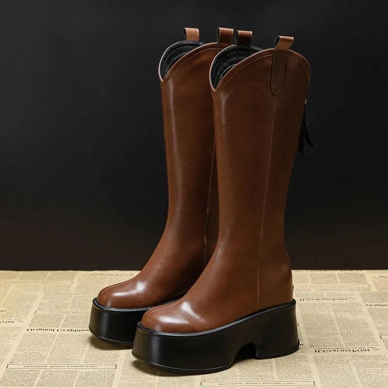 

Высококачественные зимние плюшевые сапоги челси из натуральной кожи 11 см, женские сапоги до колена, модные сапоги весна-осень 33 коричневый