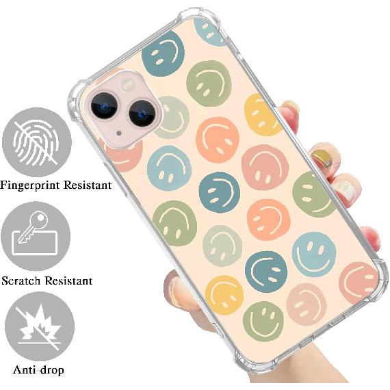 Cute Colorful Smile Face Case Compatible with iPhone 15, Happy Face Case for iPhone 15 for Teens Men and Women, Cool TPU Bumper Phone Case Cover