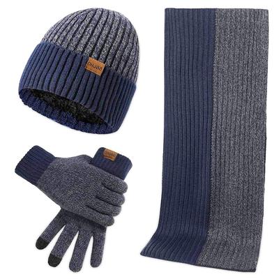 Winter 3 In 1 Knitted Hat Scarf and Gloves for Men and Women Fashion Simple Jacquard Touch Screen Gloves Beanie Cap Long Scarf Soft Wool Fabric Thick