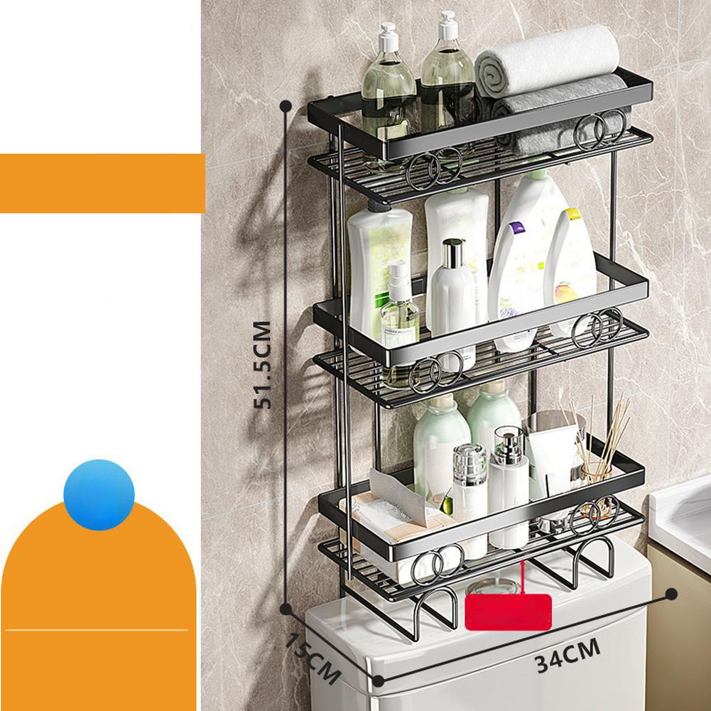 Over Toilet Storage Shelf Bathroom Storage Organizer With No Drill Adhesive Hook Metal Punch-Free Toilet Tank Organizer Rack