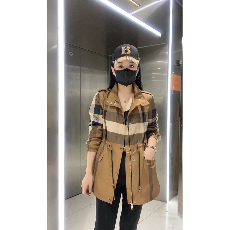 

Женское весеннее свободное пальто в полоску со стойкой средней длины Camel color S