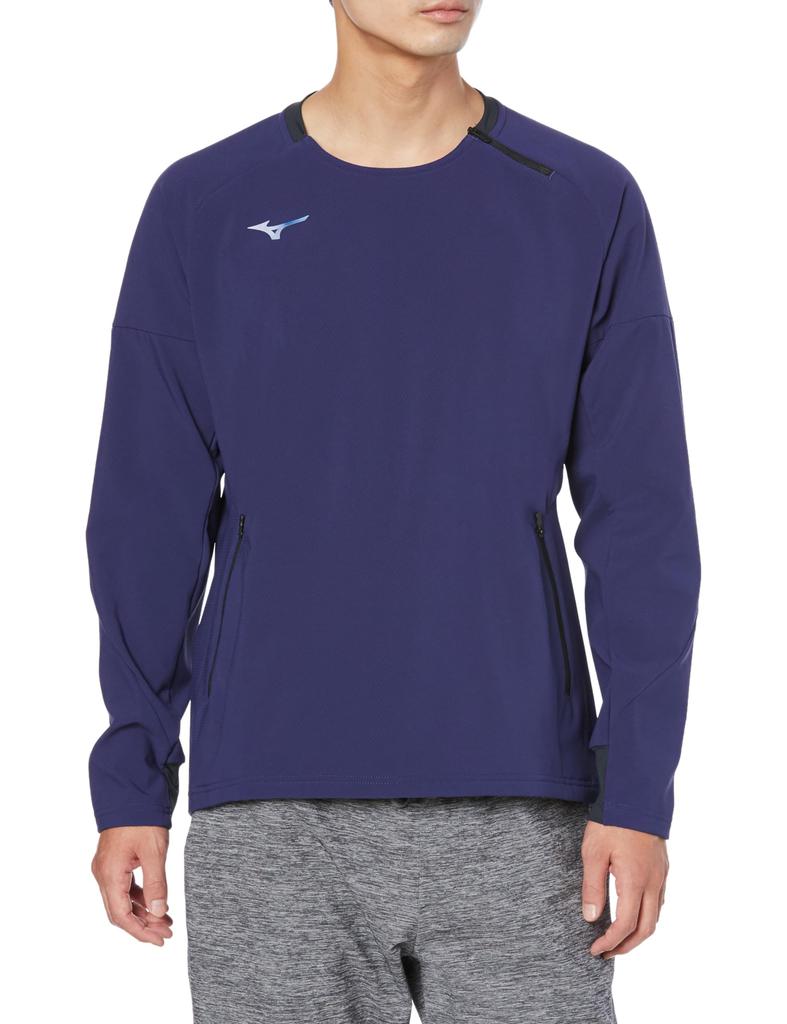 Mizuno Tech Shield Crew Neck Long Sleeve Training Blue Size L Wear, Windproof, Stretch, Water-Repellent, 32MCA553, Men's Depth,